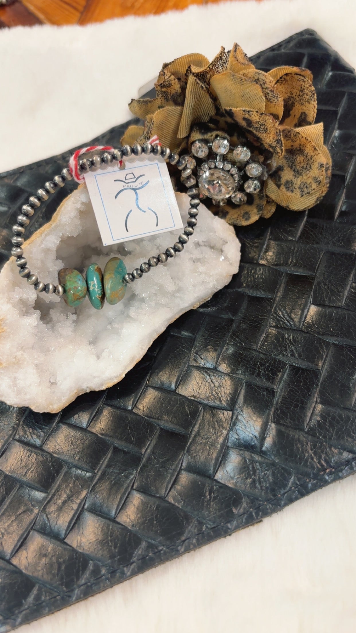 7.5” Sterling Silver HandStrung Kingman Three StoneTurquoise Bead Stretch Bracelet