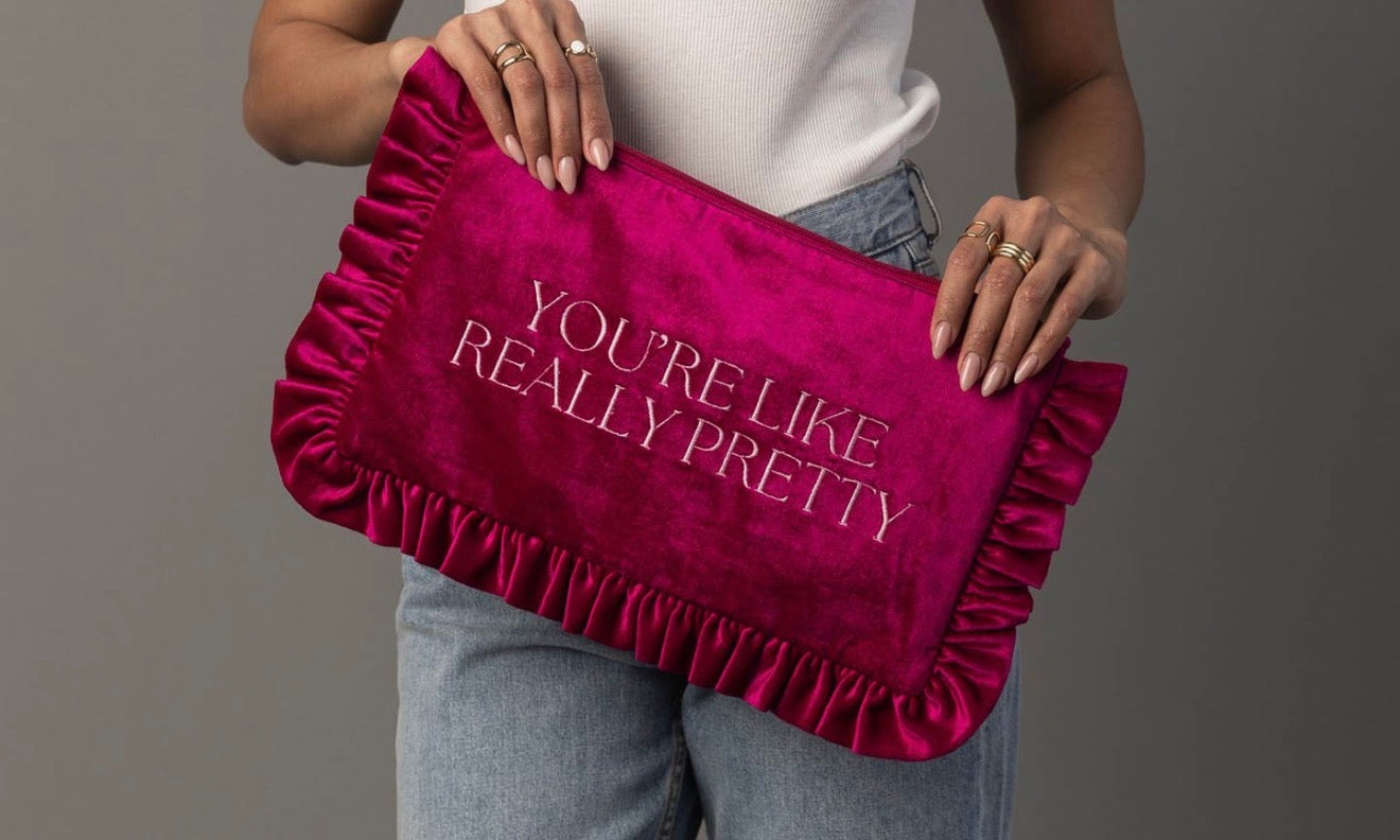 Velvet Ruffle Travel Pouch