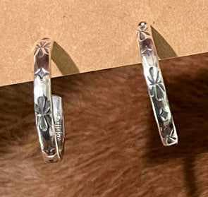 Navajo hand stamped, handmade, sterling silver hoops