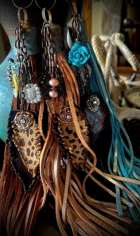 A Rare Bird - Hand Dyed Fringe and Leather Feathered Clamps