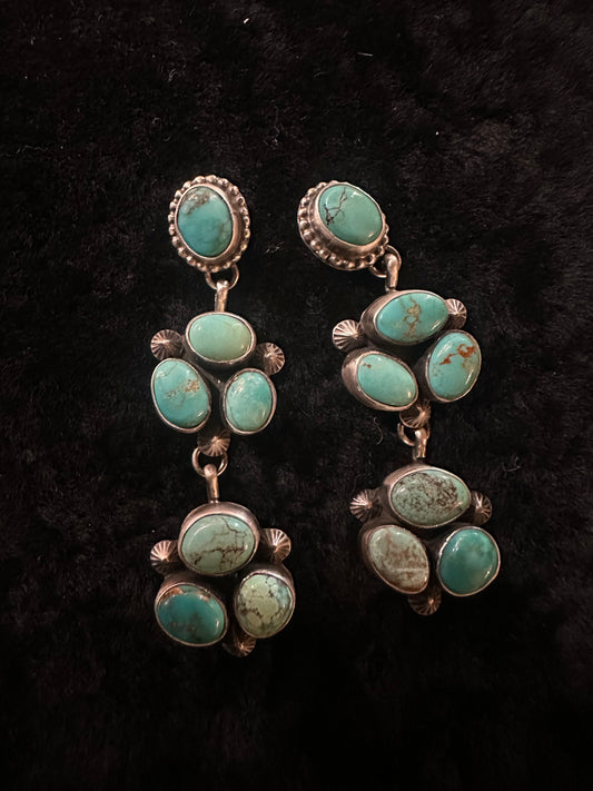 Navajo Handmade SS Kingman Turquoise Earrings Marked