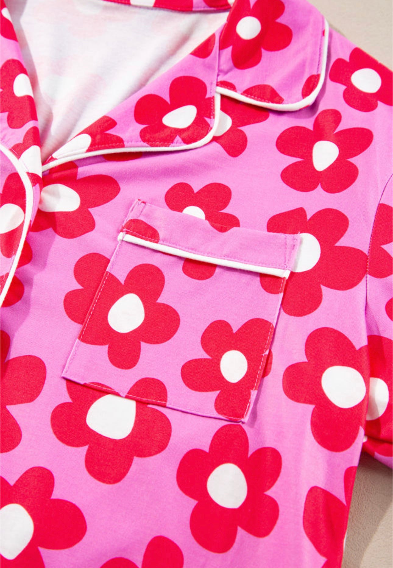 Pink Flower Print Long Sleeve Shirt Shorts
Pajamas Set