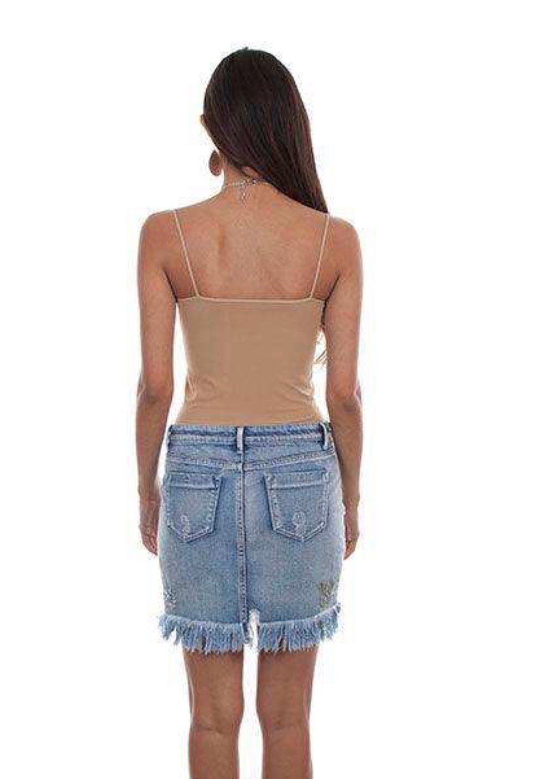 SCULLY DENIM DESTRUCTED EMB DENIM SKIRT