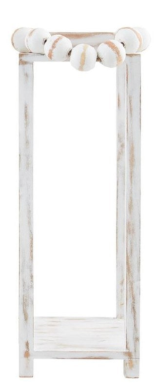 25" and 20” Distressed White Wood Lanterns With a Bead Handle by Mud Pie