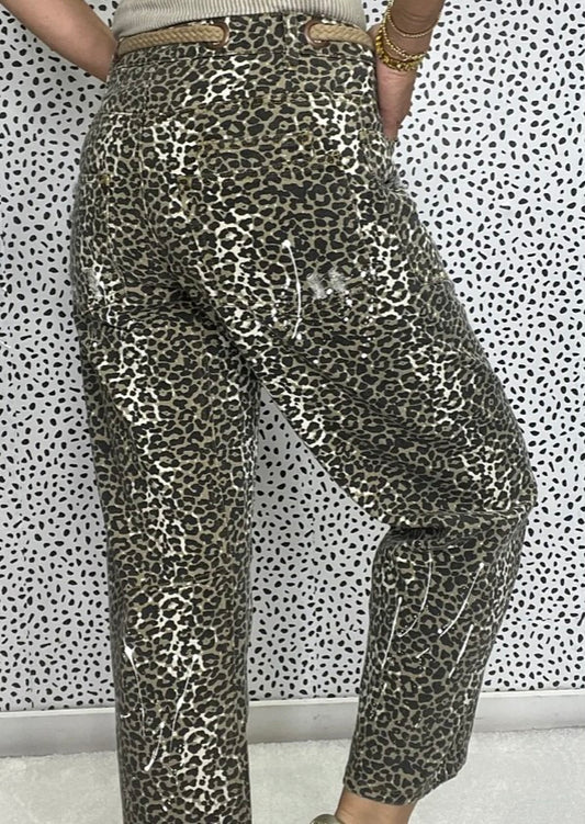OH Distressed Washed Cheetah Pants