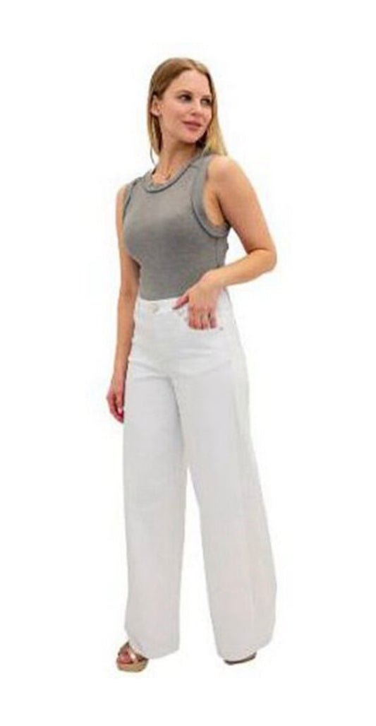1822 - 32” High Rise Slim Wide Leg w/ Clean Finished Hem White