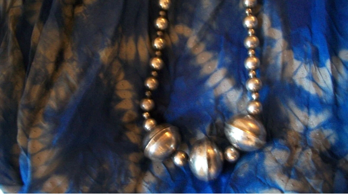 AMAZING STERLING SILVER 925 LONG 31" 3MM BEAD NECKLACE WITH 3 LARGER 12MM BEADS