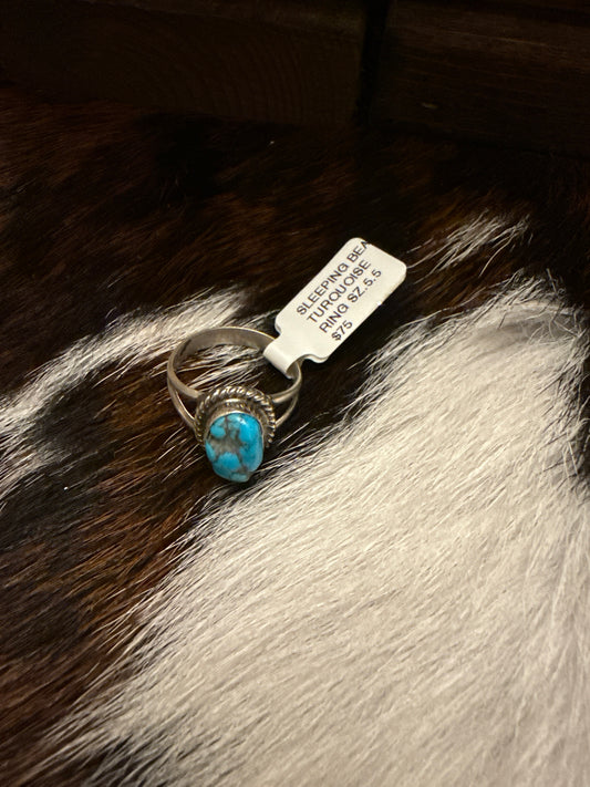 Byron Begay Navajo Sterling Silver Sleeping Beauty Turquoise Handmade Ring marked size 5.5