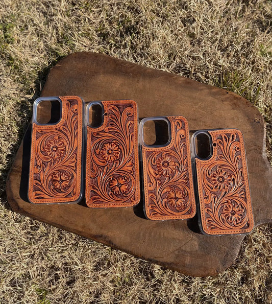 IPhone Case Tooled Leather Floral