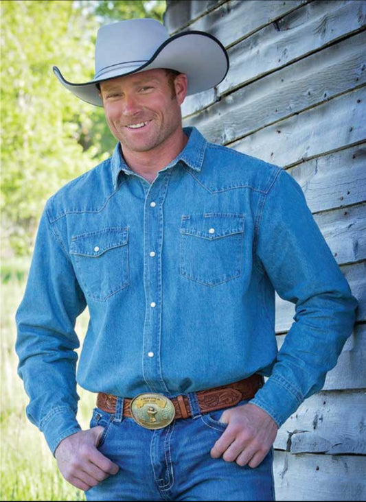 Wyoming Traders Denim Stonewashed Western Shirt