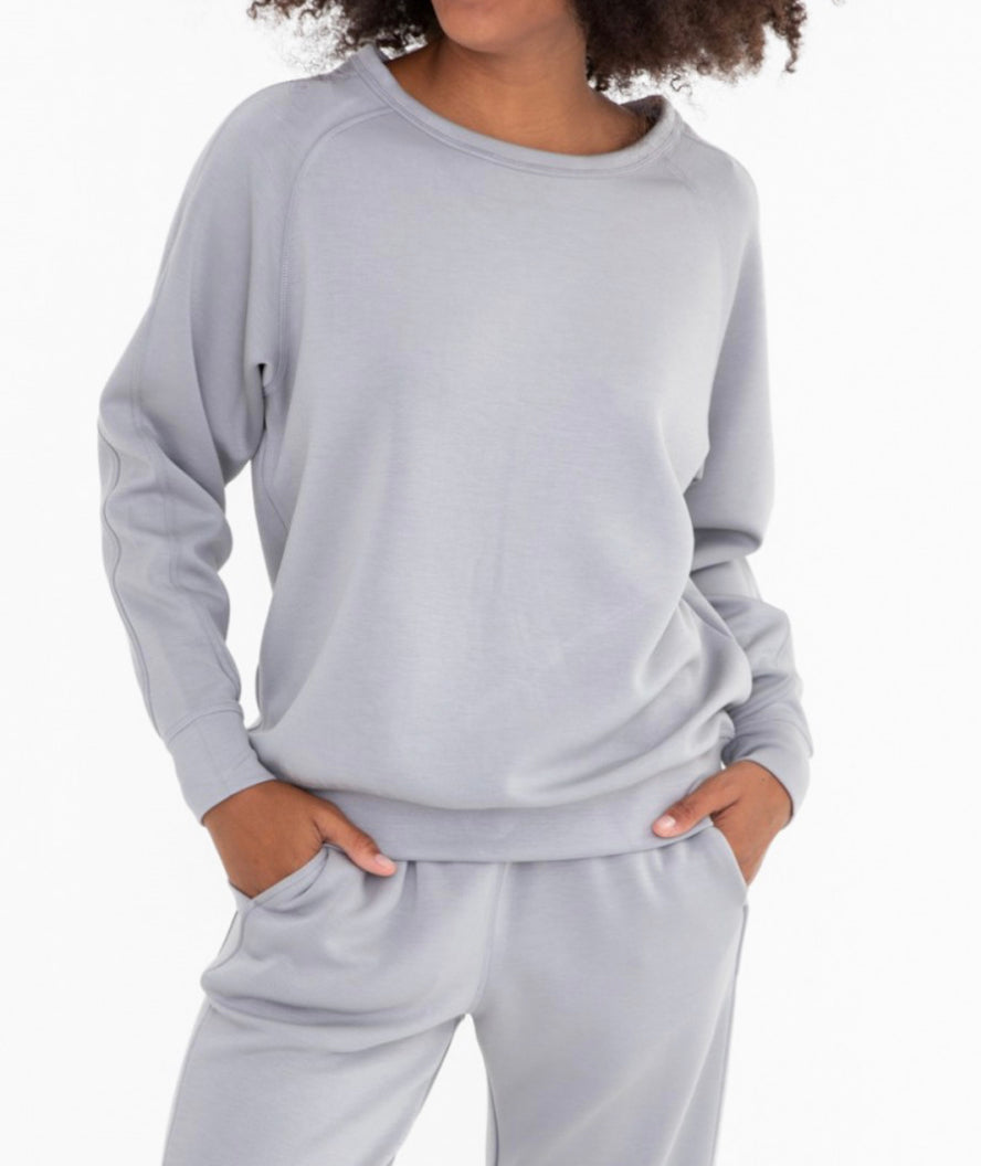 Mono B Butter Soft Ice Blue Elevated Crew Neck Pullover