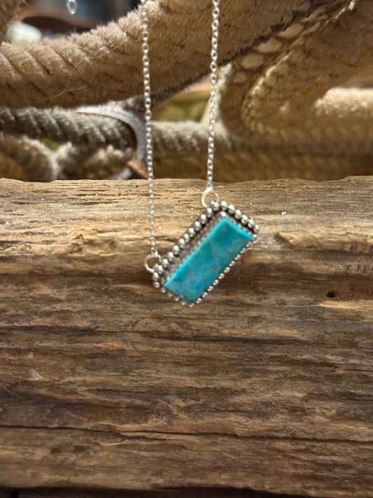 Sterling Silver Kingman Turquoise Handmade Bar Necklace
