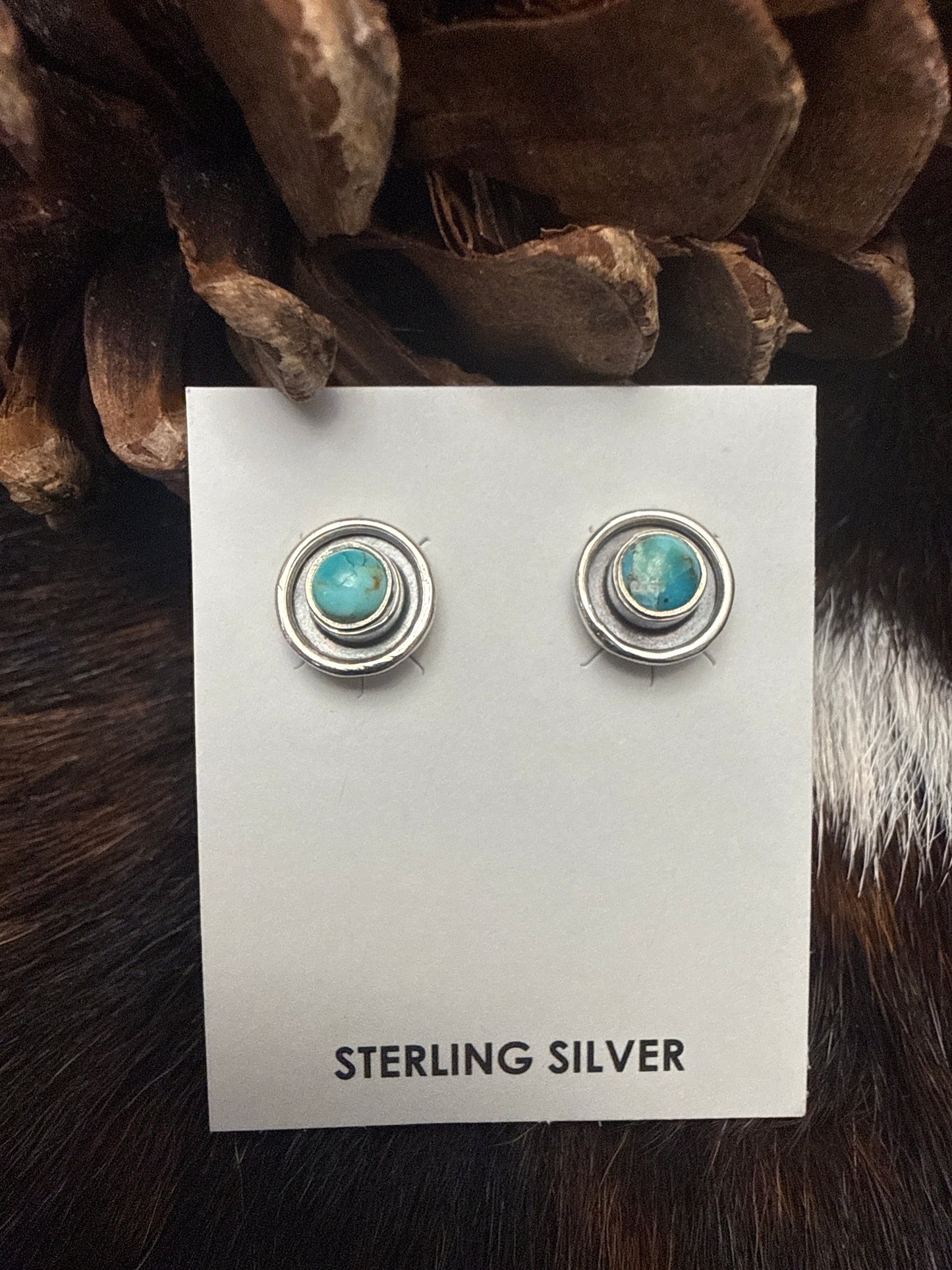 Sterling Silver Handmade Kingman Turquoise Stud Earrings