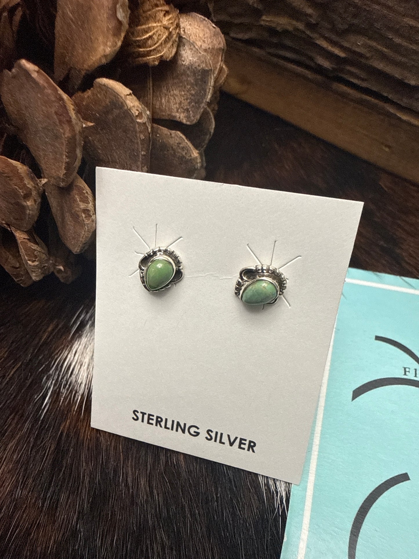 Sterling Silver Handmade Kingman Turquoise Stud Earrings