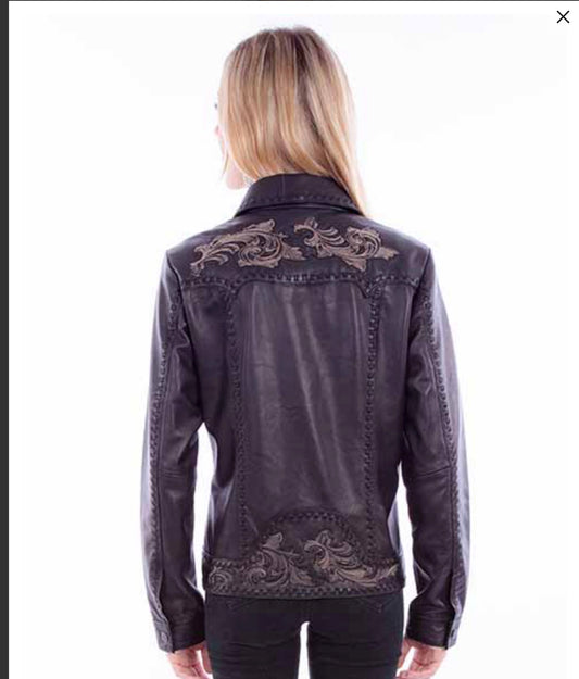 SCULLY LADIES EMBROIDERED STYLE LEATHER JACKET BLACK LAMB