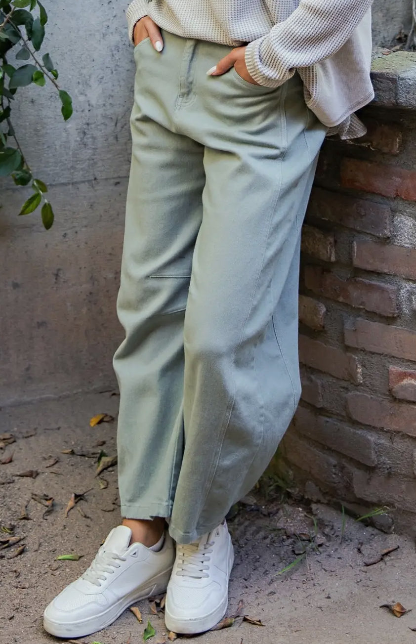 Dusty Sage Cotton Twill Barrel Pant