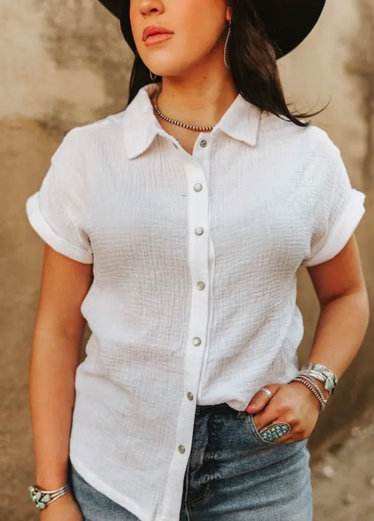 L & B Ivory Textured Cotton Short Sleeve Shirt