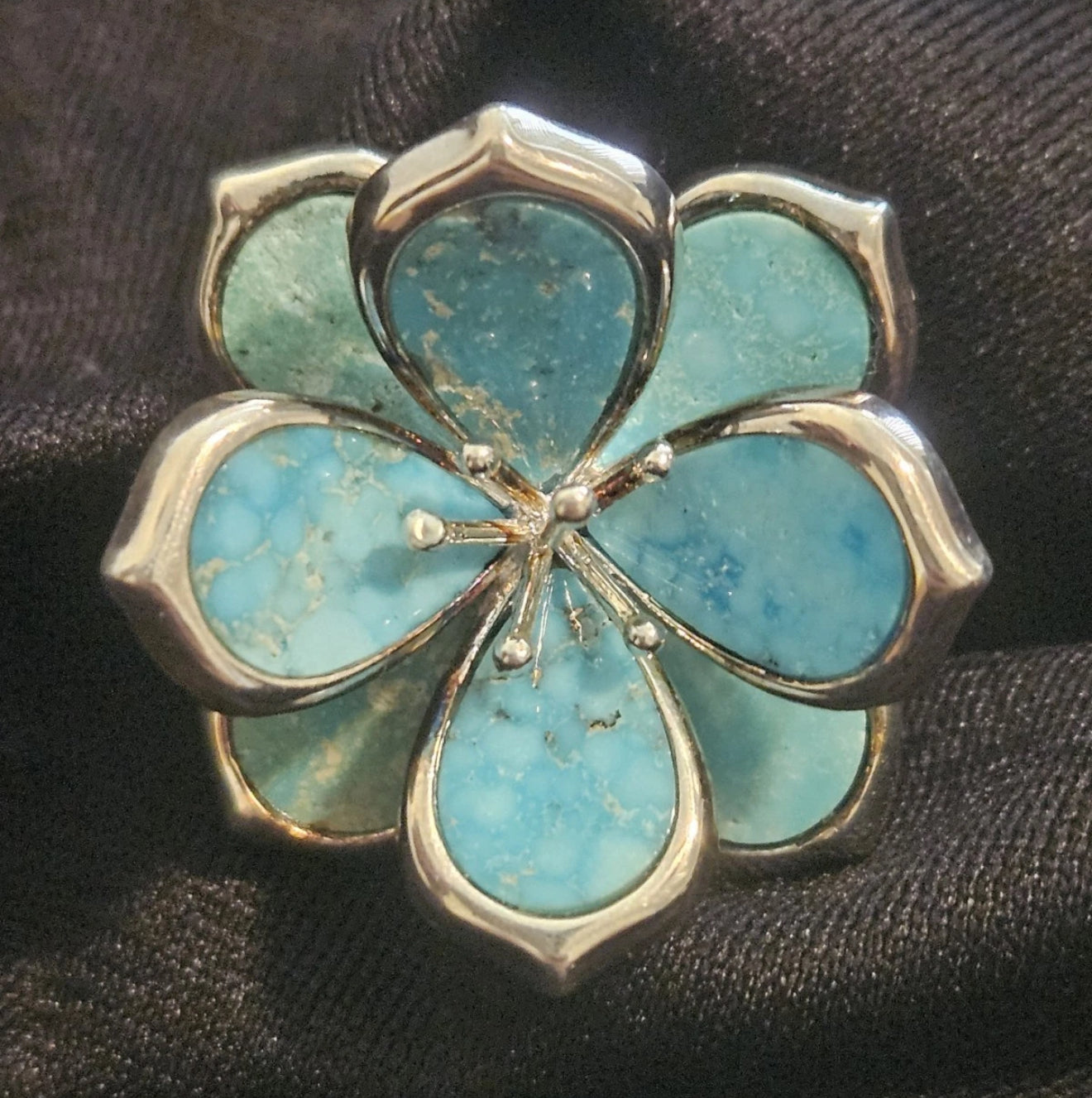 Native American Navajo Cabochon Blue Kingmen Turquoise Ring Sterling Silver Size 6.5