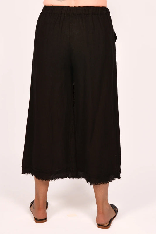 BE LINEN FRAYED EDGE PANTS Italy Collection O/S