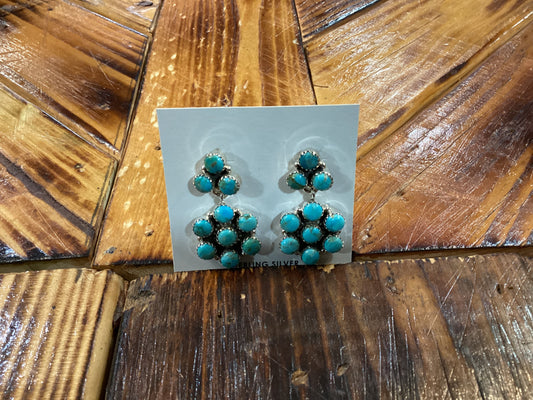 Sterling Silver Kingman Turquoise Flower Cluster Dangle Earrings