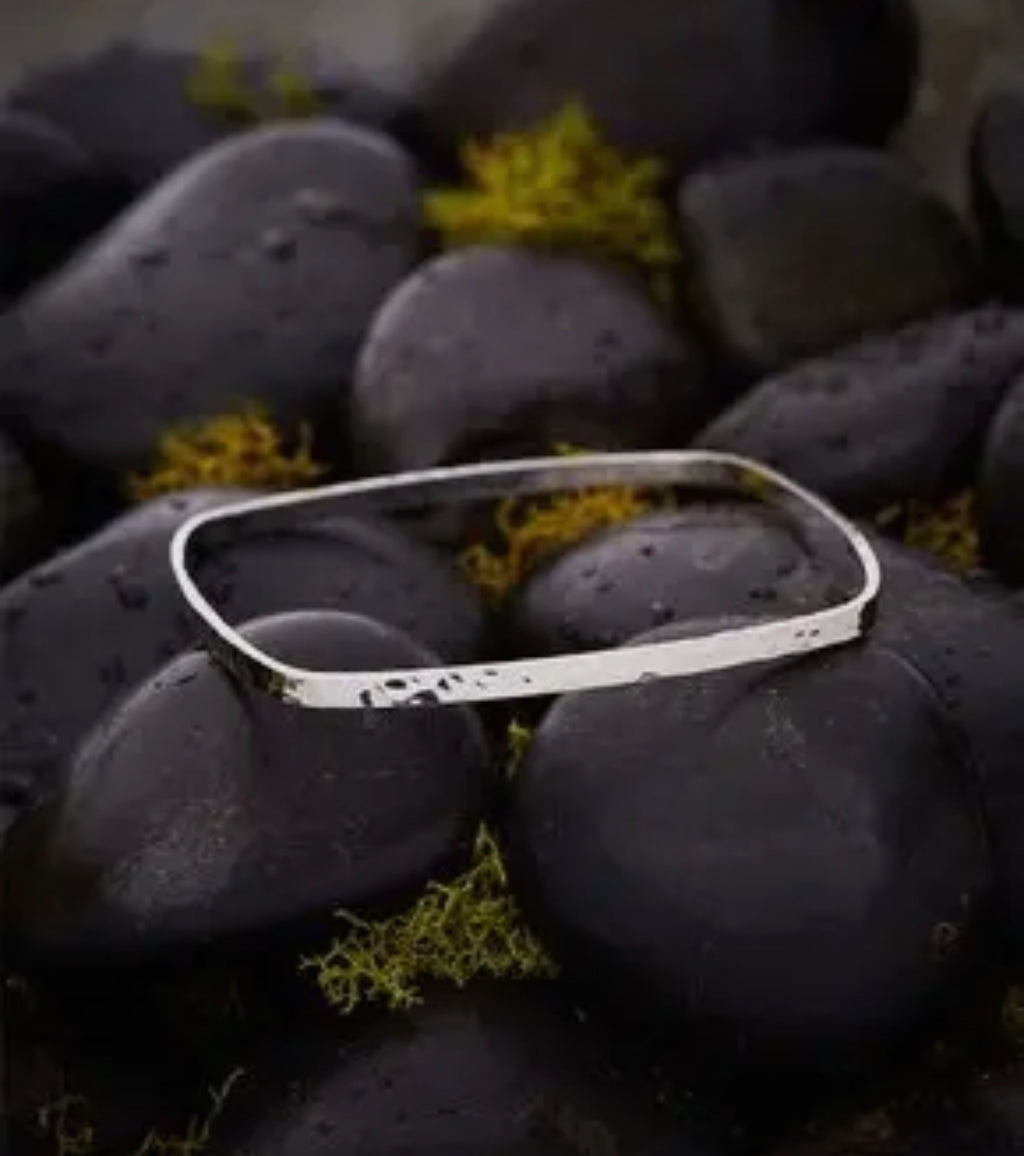 Sterling Silver Textured Square Bangle Bracelet