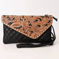 American Darling - Black Quilted CLUTCH Genuine Western Leather Women Bag