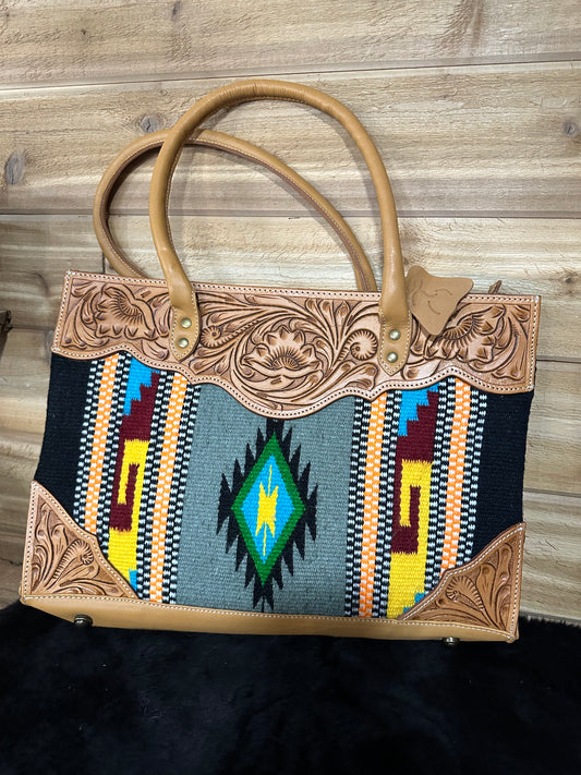 Floatin’ T Saddle Blanket Large Bag with Tooled Leather