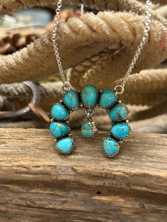 Sterling Silver Handmade Kingman Turquoise Naja with Dancing Stone Necklace