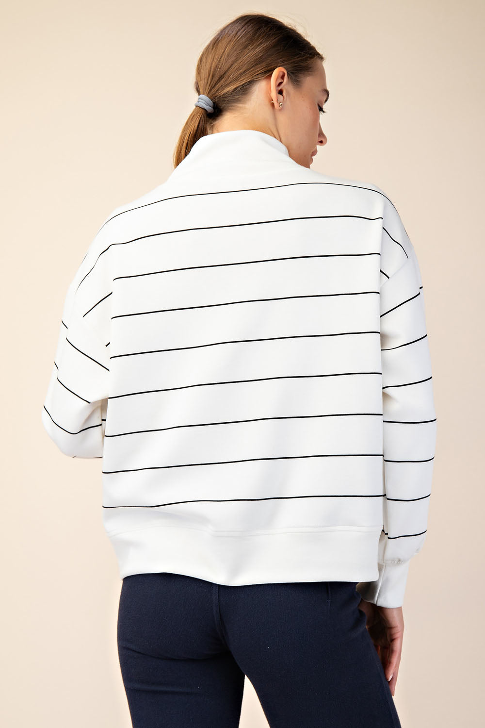 MODAL POLY SPAN SCUBA STRIPE V-NECK JACKET