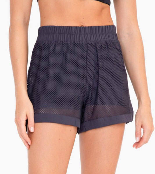 Perforated Mesh Lined Active Shorts Charcoal