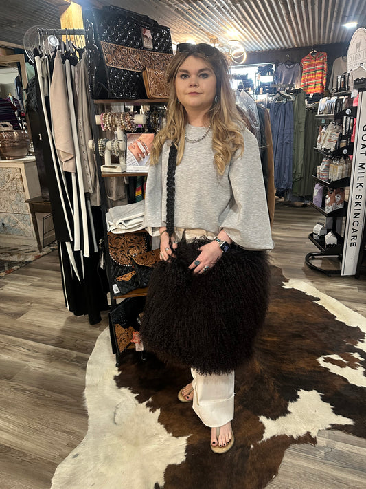 Mongolian Hair Messenger Purse Art by Amy with Rhinestone Rope Strap