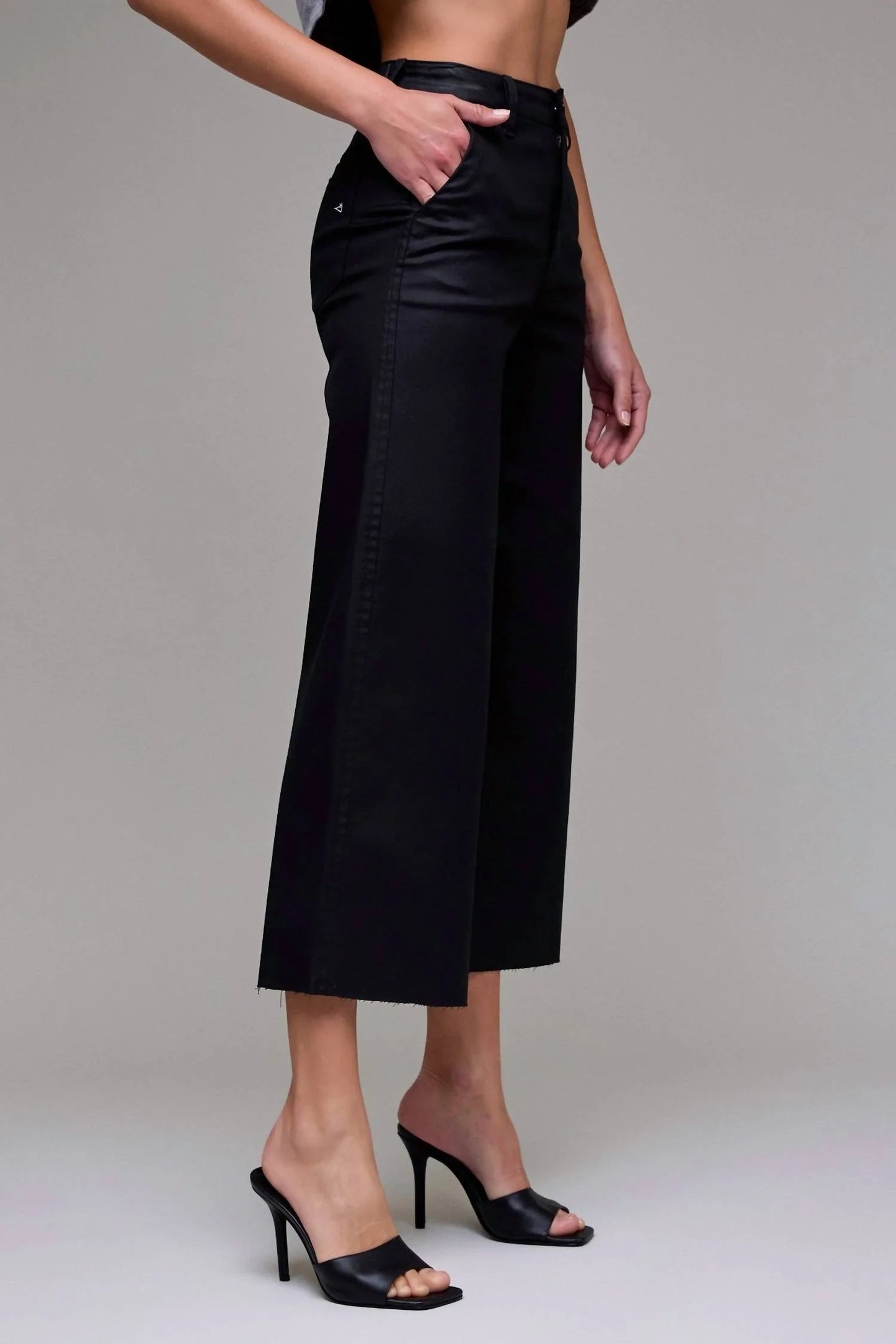 Hidden Jeans Coated Silk Feel Cropped Relaxed Trouser Wide Leg