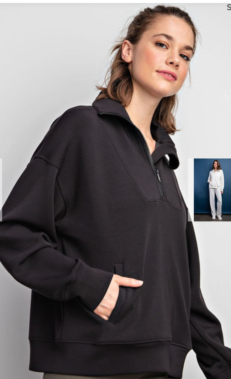 MODAL POLY SPAN QUARTER ZIP FUNNEL NECK PULLOVER