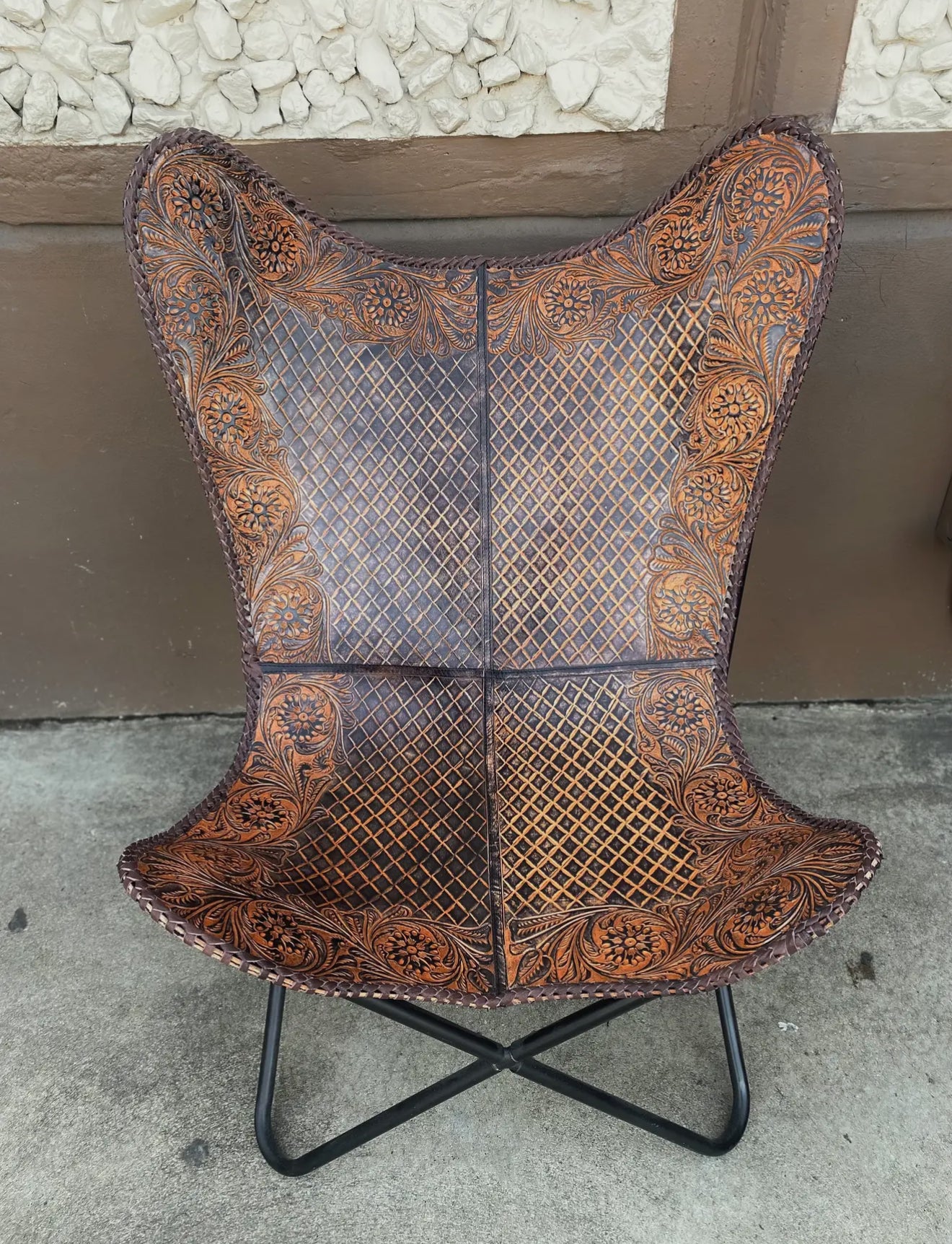 Hand Tooled Leather Butterfly Chair