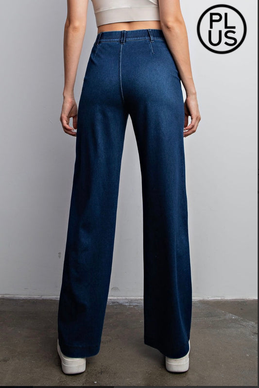 PLUS Cotton Stretch Denim Wide Leg Pants
