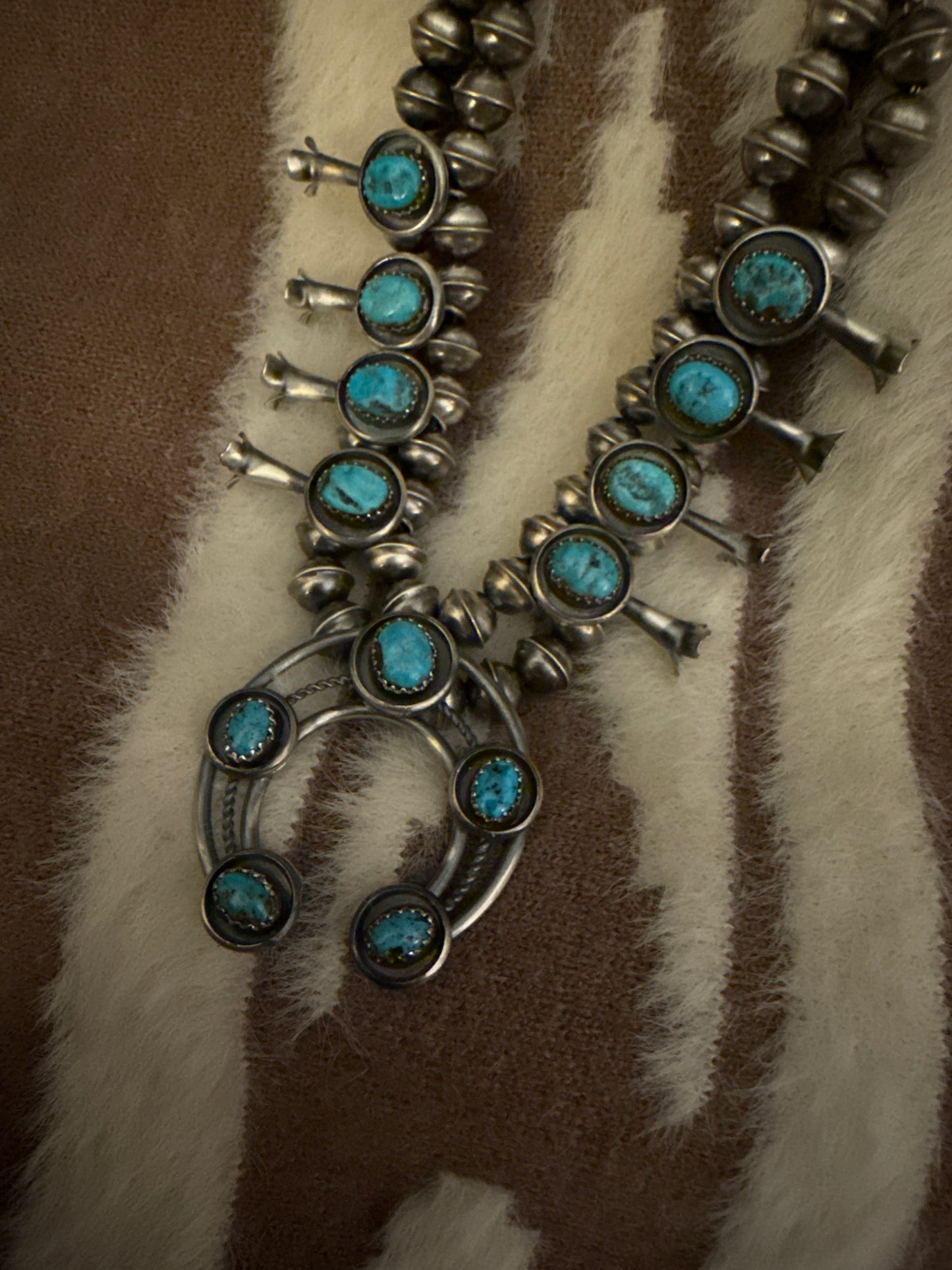 Navajo Indian Handmade Sterling Silver Squash Blossom with Earrings