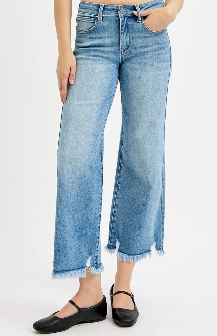 RISEN Mid Rise-Crop Wide Leg Jeans - Light Wash