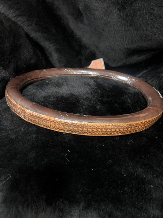 15” Basket Weave Tooled Leather Steering Wheel Cover