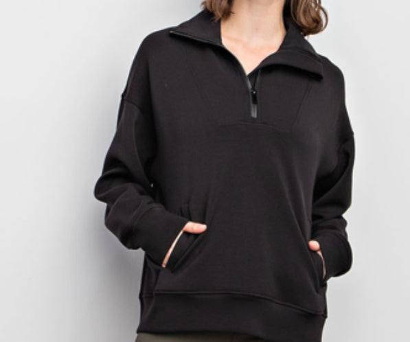 MODAL POLY SPAN QUARTER ZIP FUNNEL NECK PULLOVER