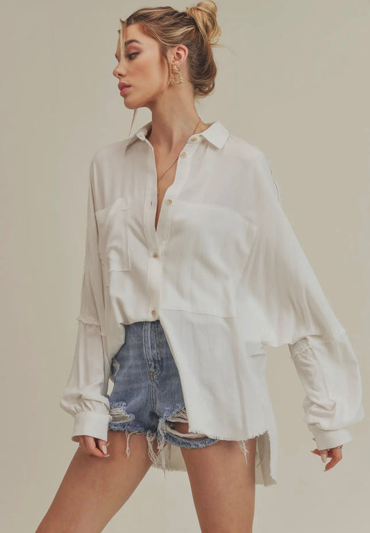 Delilah Frayed Loose Fit Button Down Shirt