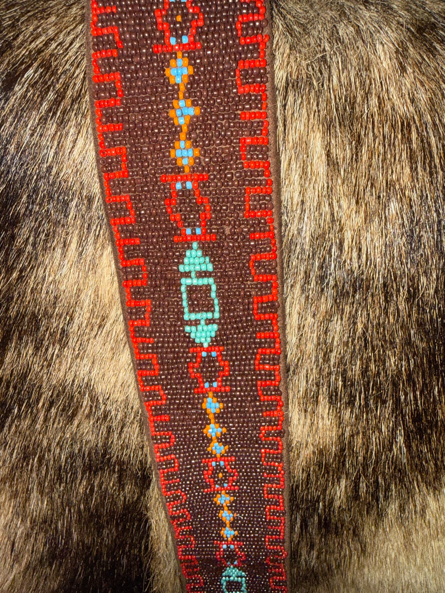 Tasha Polizzi  Leather Hand Beaded Red Belt w/ Brads and Turquoise