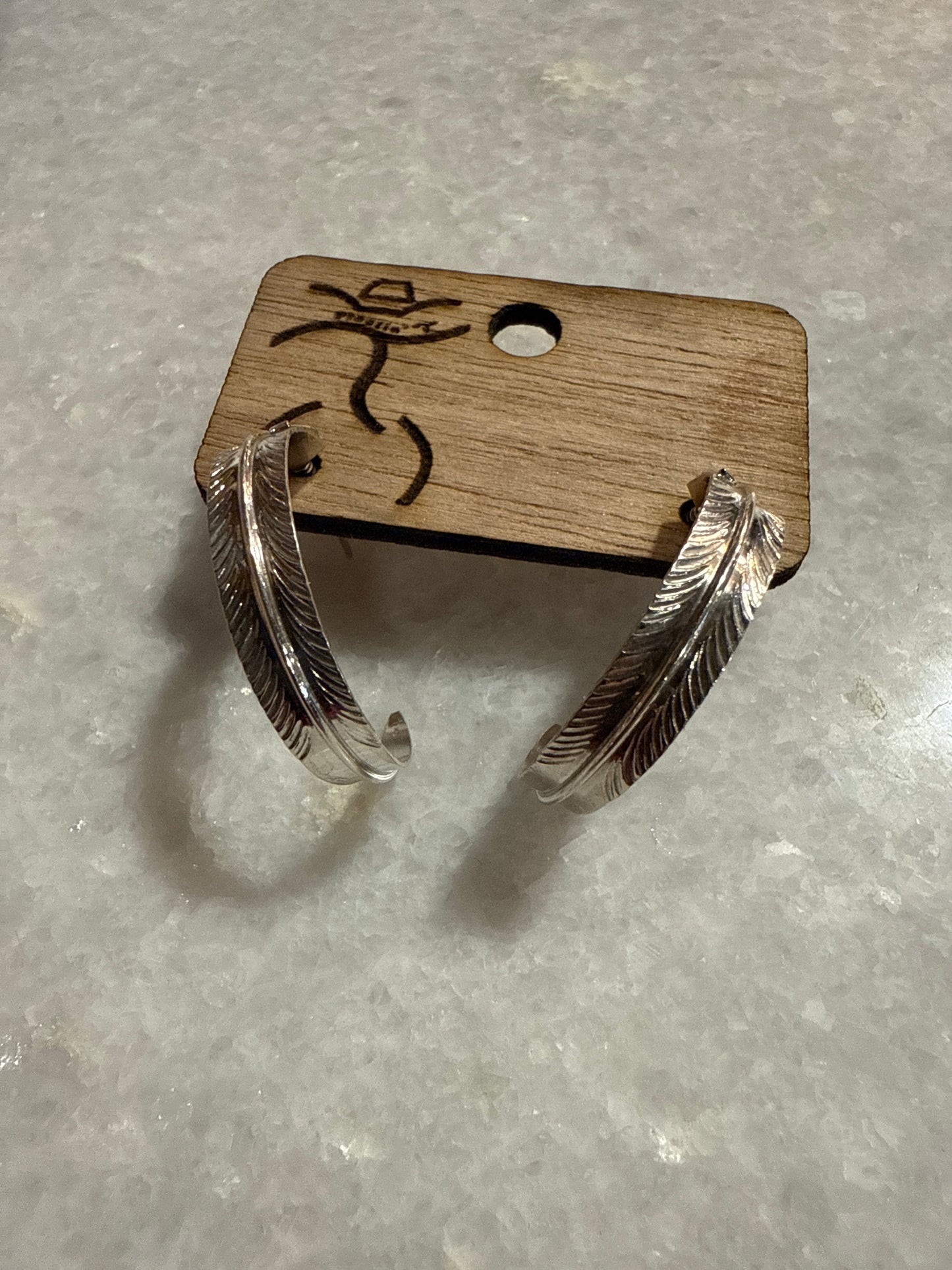 Navajo Handmade Sterling Silver Feather Hoop Earrings