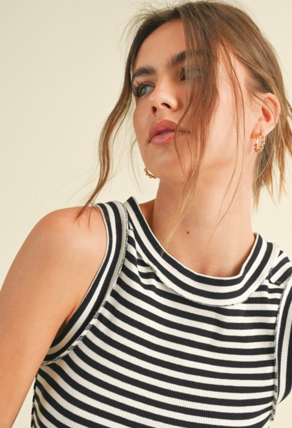 Striped Pattern Ribbed Sleeveless Top