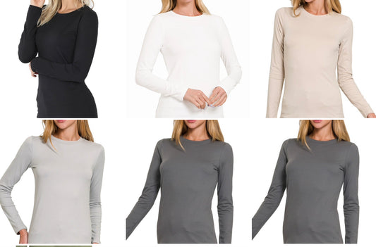 BRUSHED MICROFIBER LONG SLEEVE ROUND NECK TEE