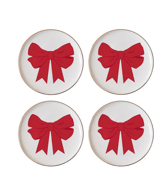 Mary Square Plate Appetizer Set of 4 Red Bow