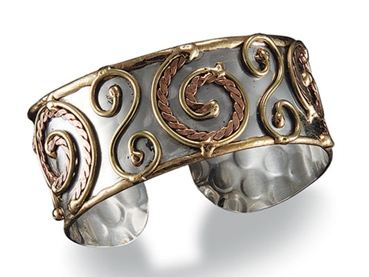 Anju - Stainless Steel Cuff with brass and copper – spirals