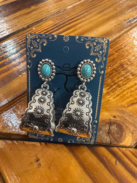 Faux Silver Turquoise Drop Loop Earrings