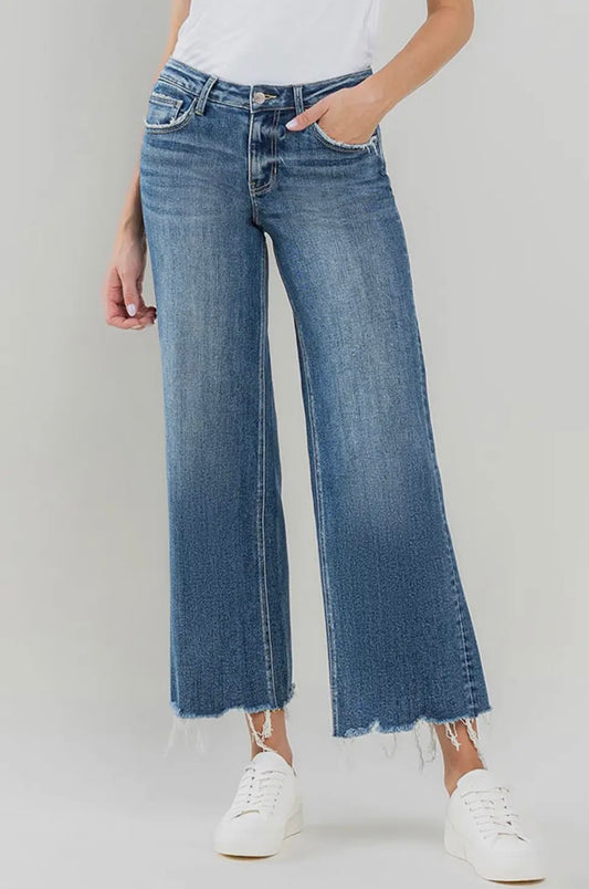 Vervet Lovervet Mid Rise Raw Hem Crop Wide Leg Jeans