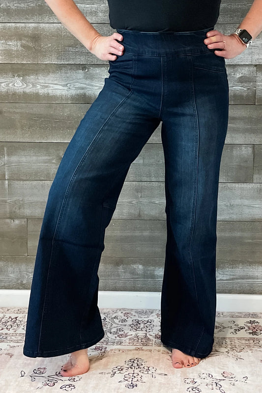 1822- PETITE 30'' MID-RISE PULL-ON WIDE LEG JEAN W/TUMMY CONTROL IN NAILA