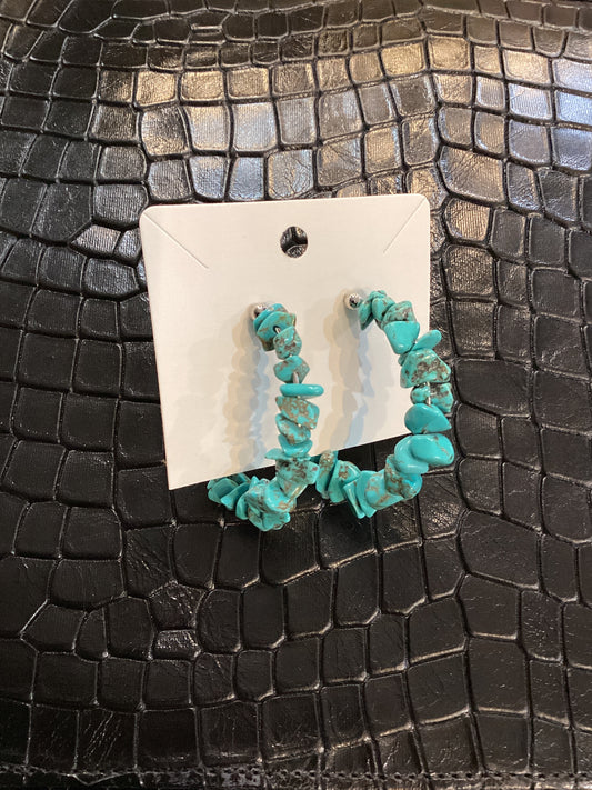Faux Turquoise Chip Hoops